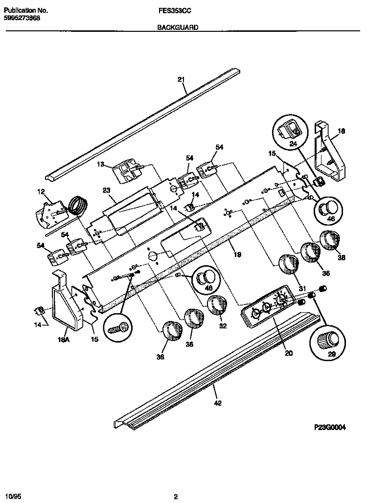 BACKGUARD Diagram and Parts List for FES353CCD2  Frigidaire Range