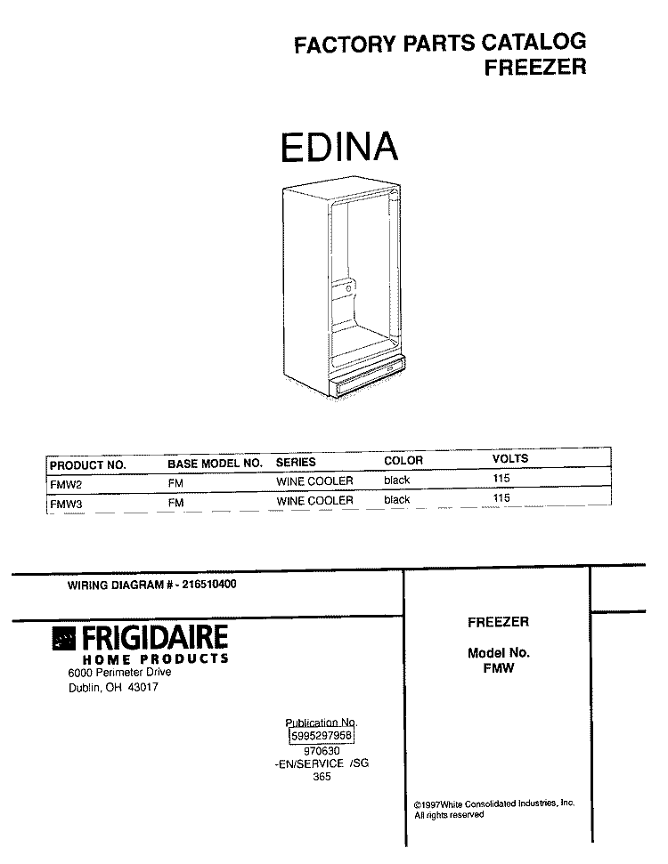 COVER Diagram and Parts List for FMW2  Kelvinator Refrigerator