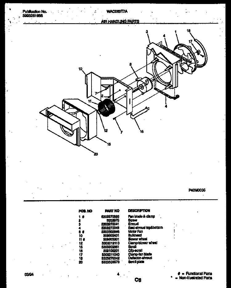 AIR HANDLING PARTS Diagram and Parts List for WAC063T7A1  Frigidaire Air Conditioner