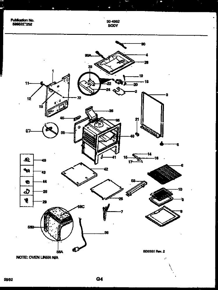 BODY PARTS Diagram and Parts List for 30-4952-00-01  Tappan Range
