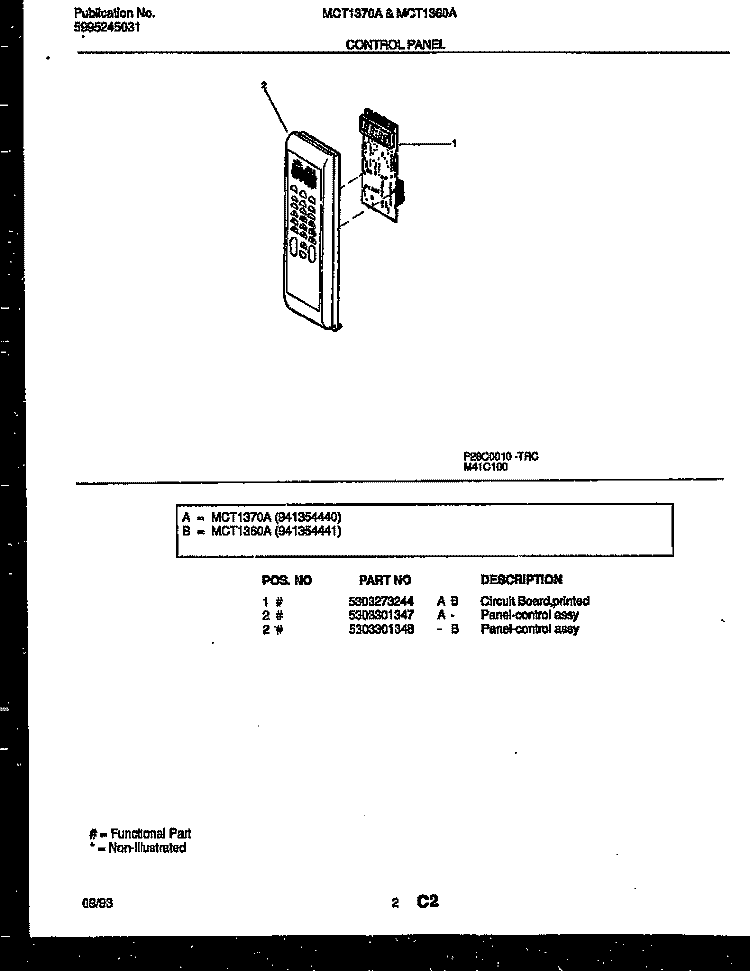 CONTROL PANEL Diagram and Parts List for MCT1370A1  Frigidaire Microwave