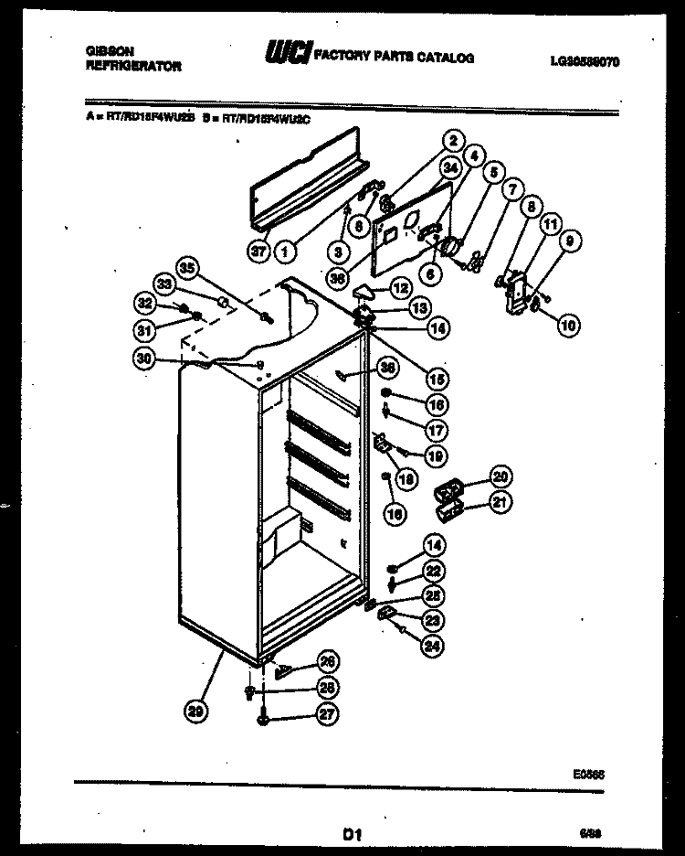 CABINET PARTS Diagram and Parts List for RT15F4WU2B  Gibson Refrigerator