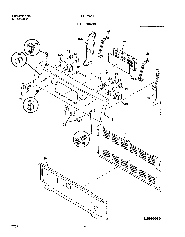 BACKGUARD Diagram and Parts List for GSE3WZCSA  Frigidaire Range