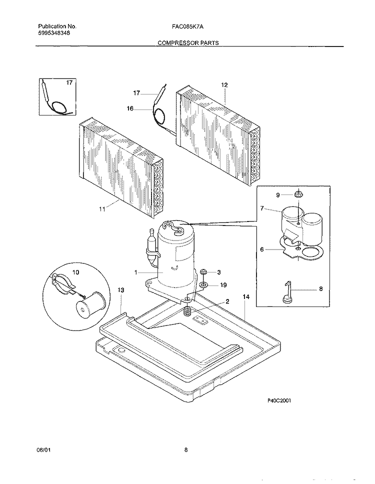 SYSTEM / COMPRESSOR Diagram and Parts List for FAC085K7A1  Frigidaire Air Conditioner