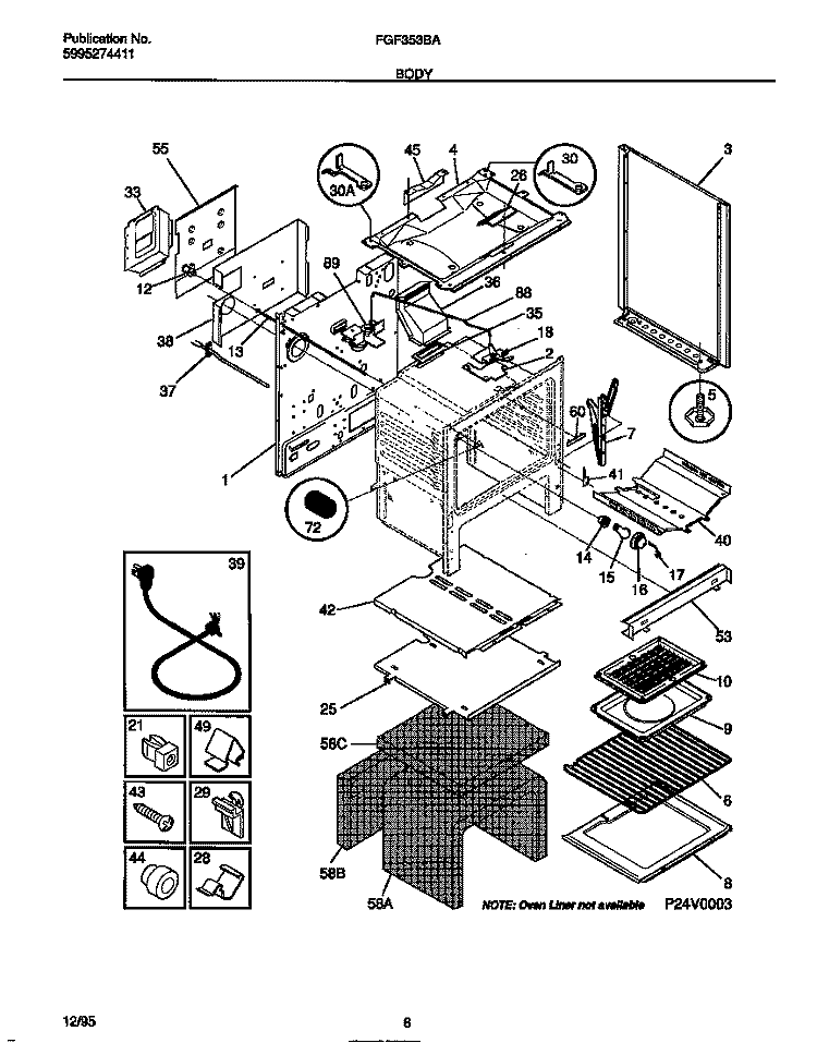 BODY Diagram and Parts List for FGF353BADB  Frigidaire Range