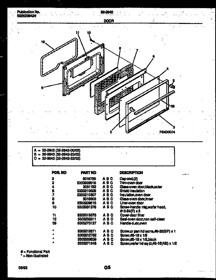 DOOR PARTS Diagram and Parts List for 32-2642-00-02  Tappan Range