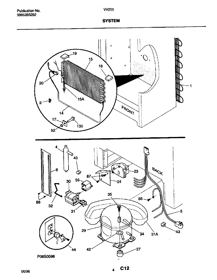 SYSTEM Diagram and Parts List for VV203  Frigidaire Freezer