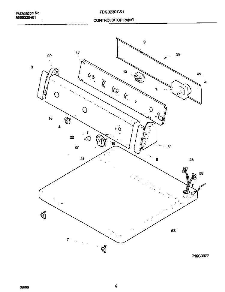 P16C0077 CONTROL PANEL Diagram and Parts List for FDGB23RGS1  Frigidaire Dryer