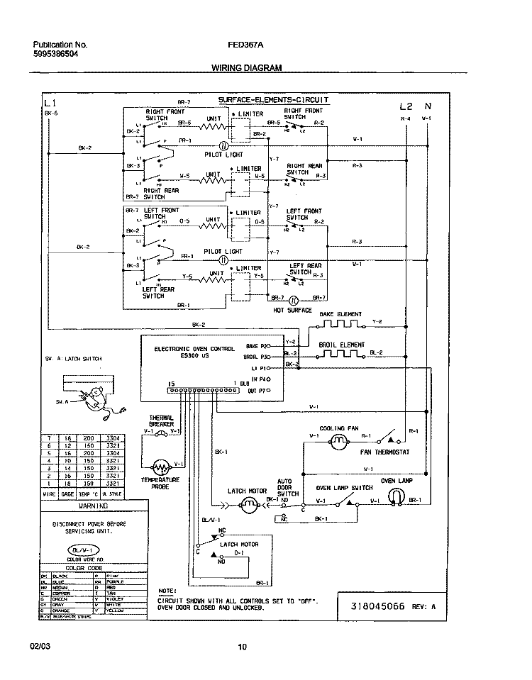 WIRING DIAGRAM Diagram and Parts List for FED367AQF  Frigidaire Range