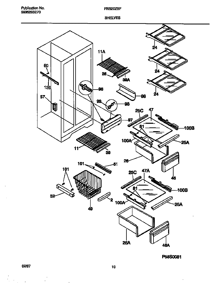 SHELVES Diagram and Parts List for FRS20ZSFB0  Frigidaire Refrigerator