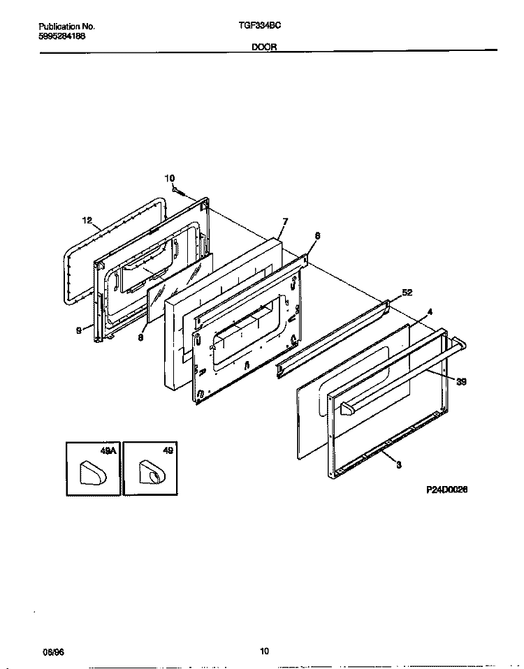 DOOR Diagram and Parts List for TGF334BCWD  Tappan Range
