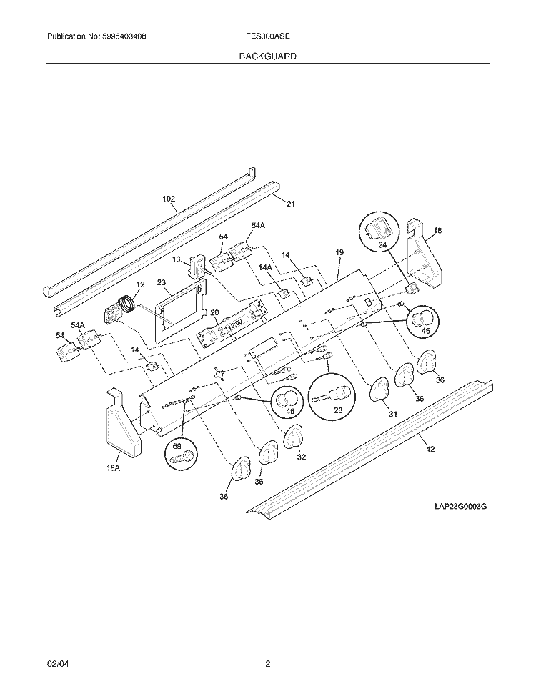 BACKGUARD Diagram and Parts List for FES300ASE  Frigidaire Range