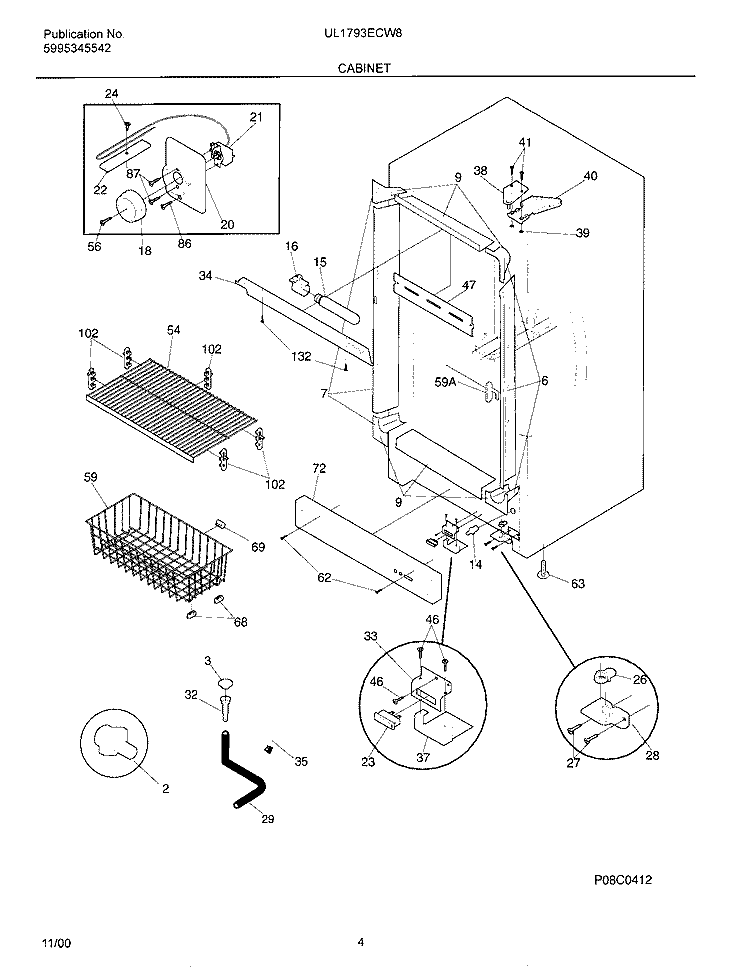 CABINET Diagram and Parts List for UL1793ECW8  Electrolux Freezer