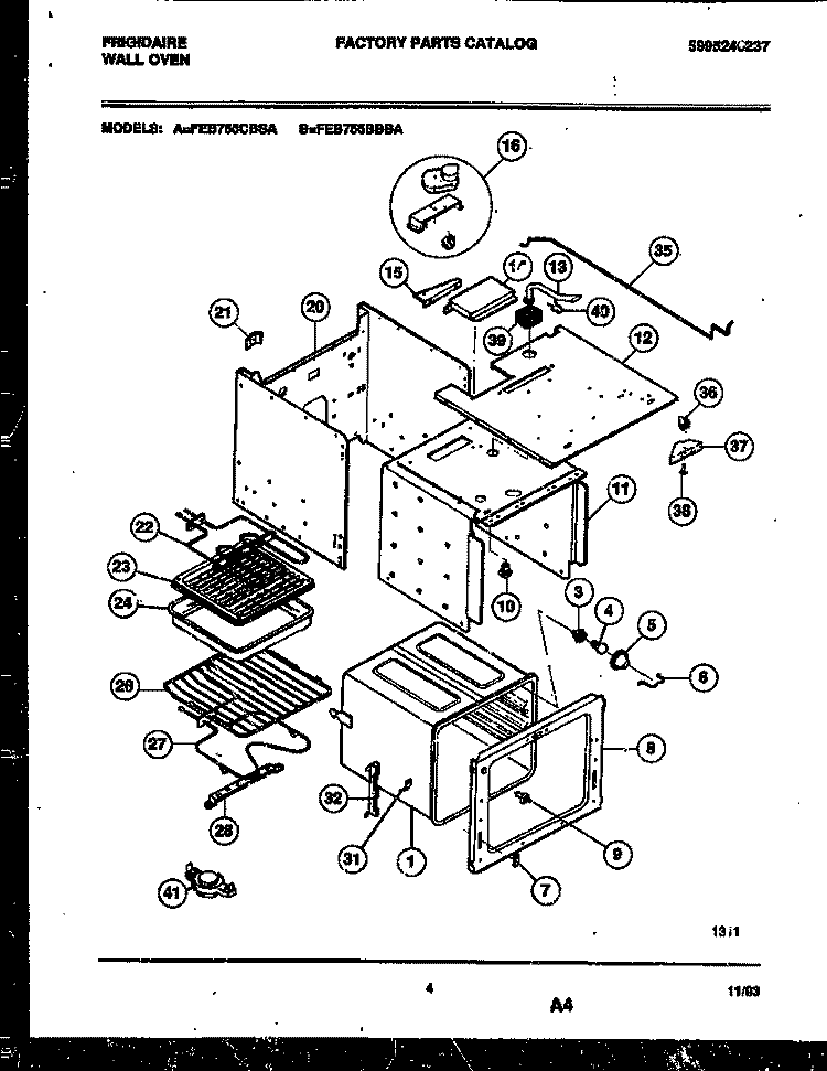BODY PARTS Diagram and Parts List for FEB755BBBA  Frigidaire Wall Oven
