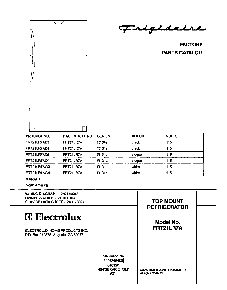 COVER Diagram and Parts List for FRT21LR7AQ4  Frigidaire Refrigerator