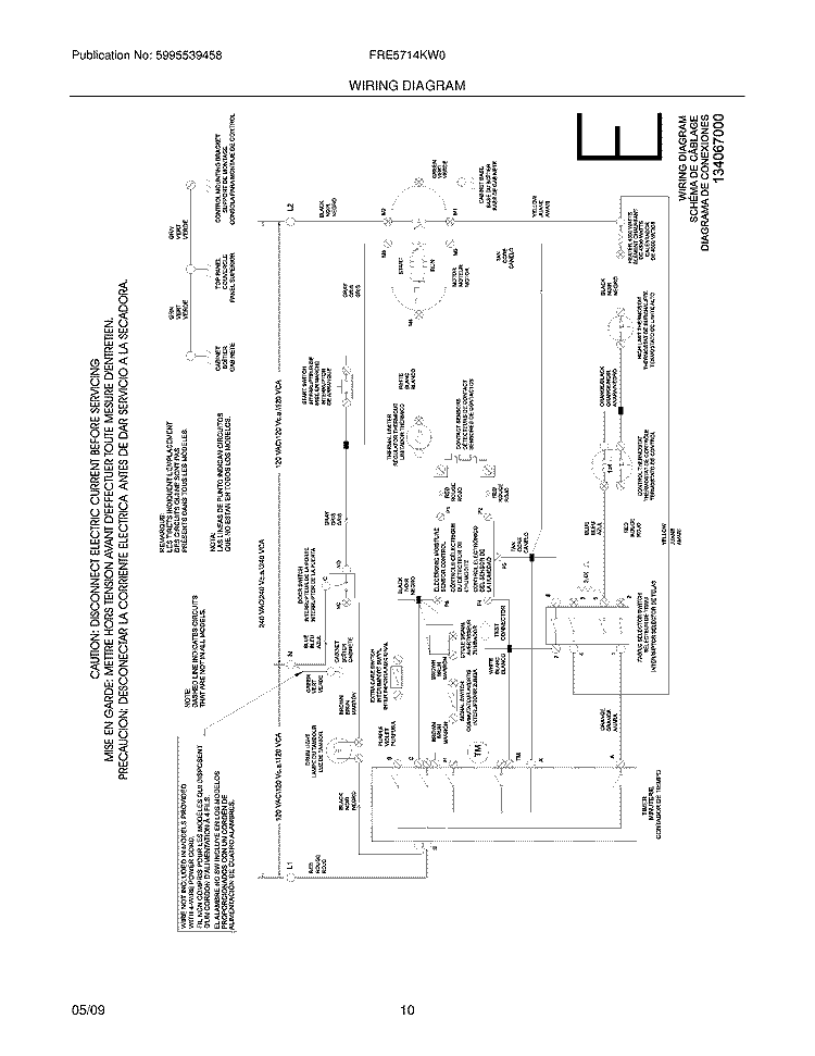WIRING DIAGRAM Diagram and Parts List for FRE5714KW0  Frigidaire Dryer
