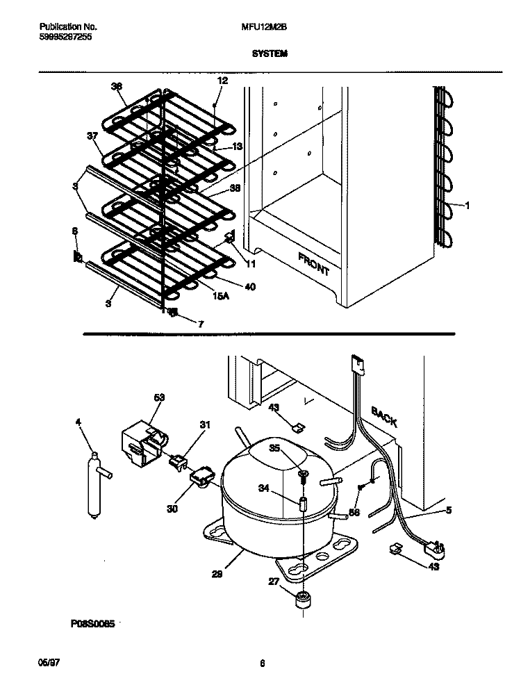 SYSTEM Diagram and Parts List for MFU12M2BW4  Frigidaire Freezer