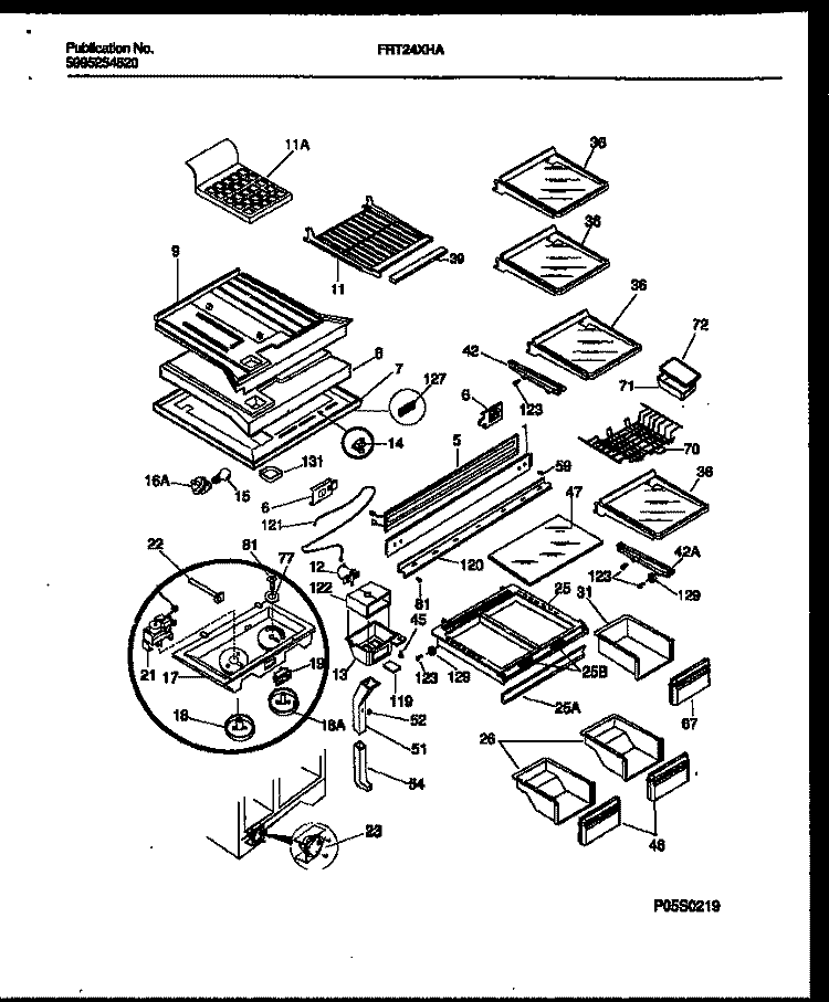 SHELVES AND SUPPORTS Diagram and Parts List for FRT24XHAY1  Frigidaire Refrigerator