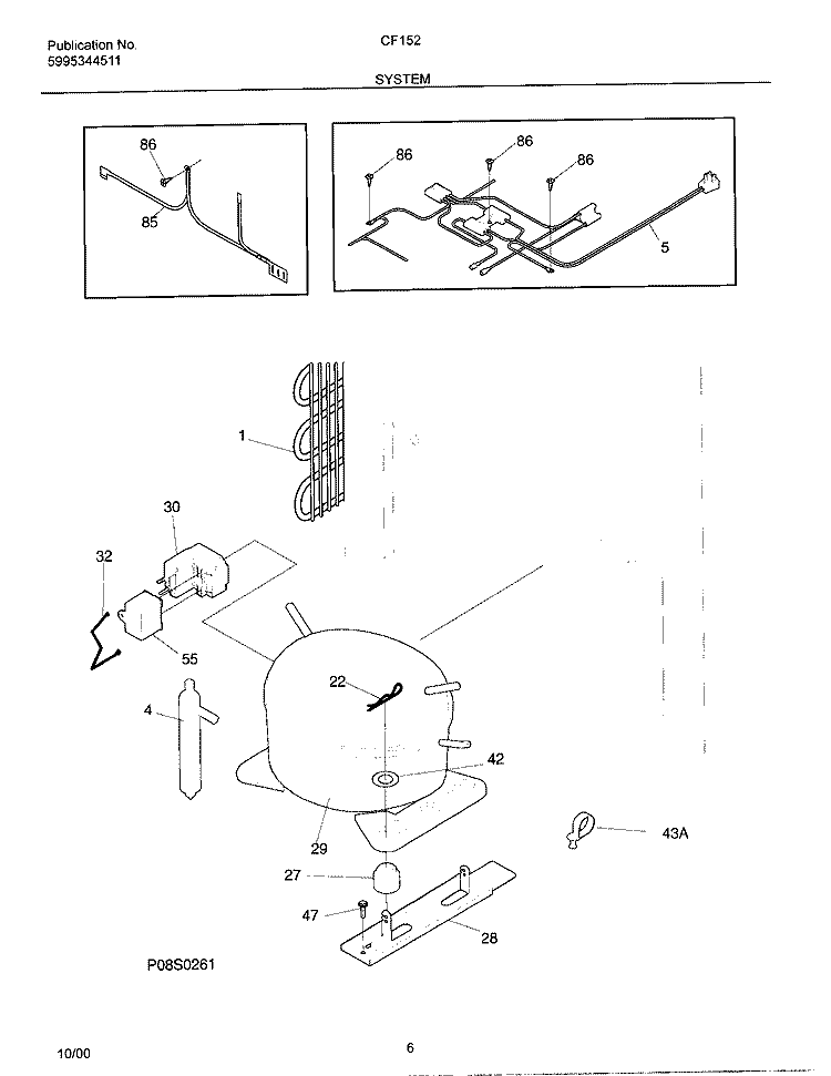 SYSTEM Diagram and Parts List for CF152  Frigidaire Freezer