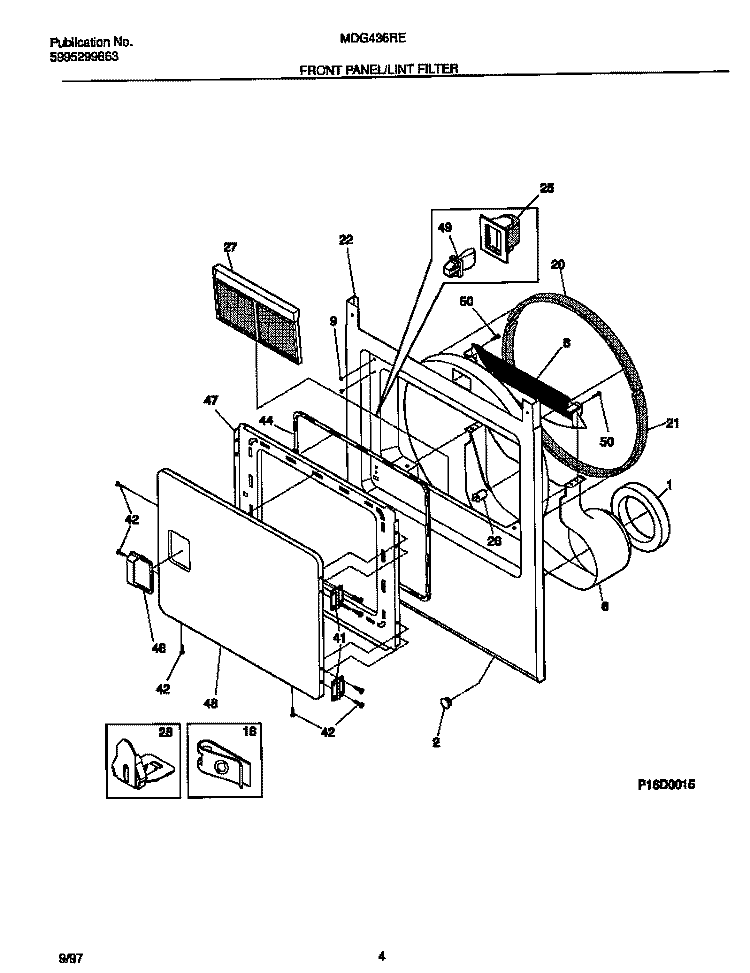FRONT PANEL / LINT FILTER Diagram and Parts List for MDG436REW1  Frigidaire Dryer