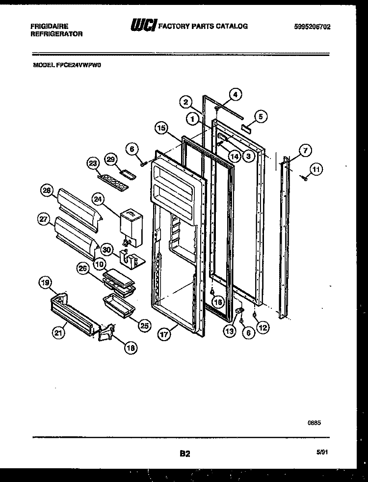 REFRIGERATOR DOOR PARTS Diagram and Parts List for FPCE24VWPW0  Frigidaire Refrigerator