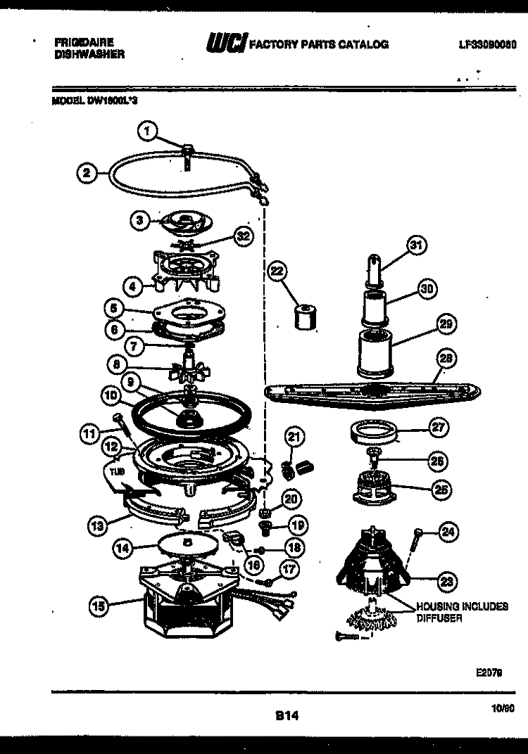 MOTOR PUMP PARTS Diagram and Parts List for DW1800H3  Frigidaire Dishwasher