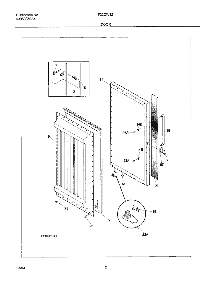 DOOR Diagram and Parts List for F22CW12  Frigidaire Freezer