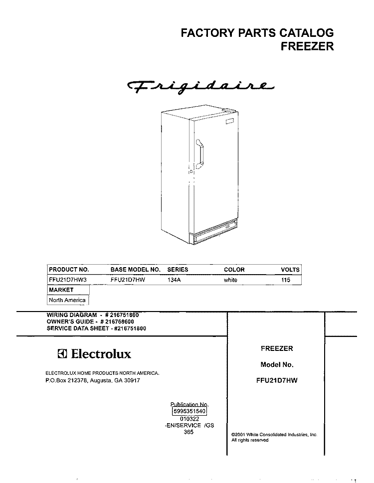 COVER Diagram and Parts List for FFU21D7HW3  Frigidaire Freezer