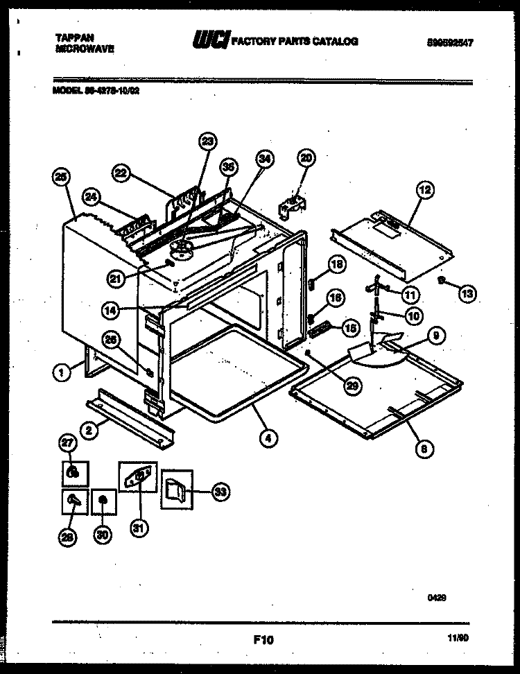 BODY PARTS Diagram and Parts List for 56-4278-10-02  Tappan Microwave