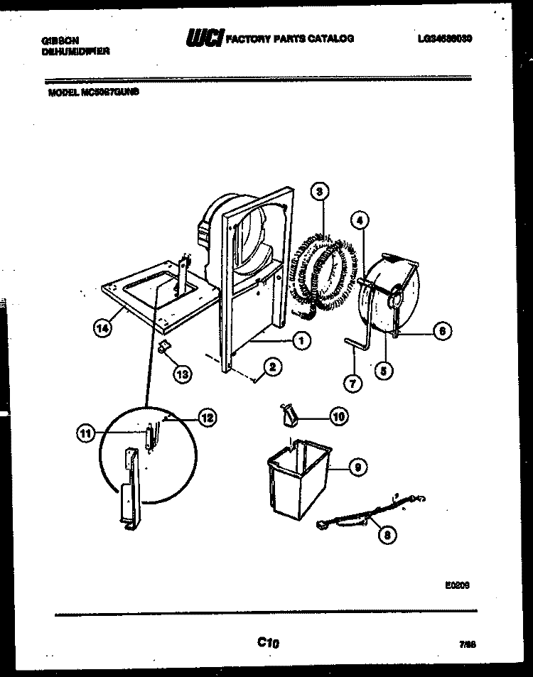 WATER AND CONDENSING PARTS Diagram and Parts List for MC50S7GUNB  Gibson Dehumidifier