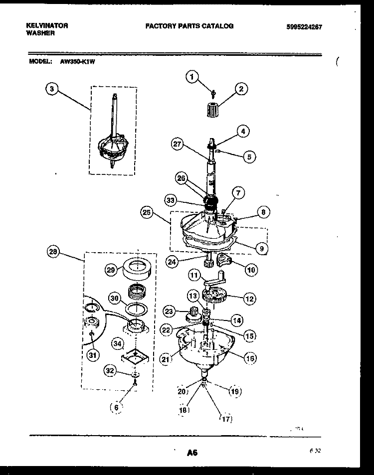 TRANSMISSION PARTS Diagram and Parts List for AW350-K1D  Kelvinator Washer