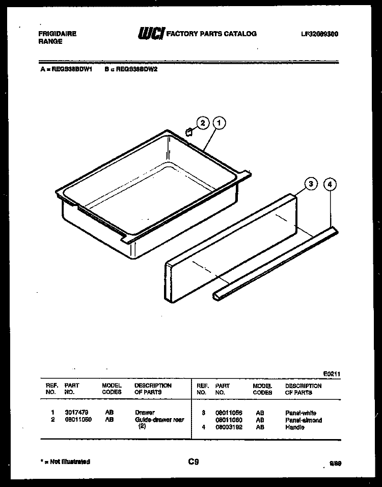 DRAWER PARTS Diagram and Parts List for REGS38BDL2  Frigidaire Range