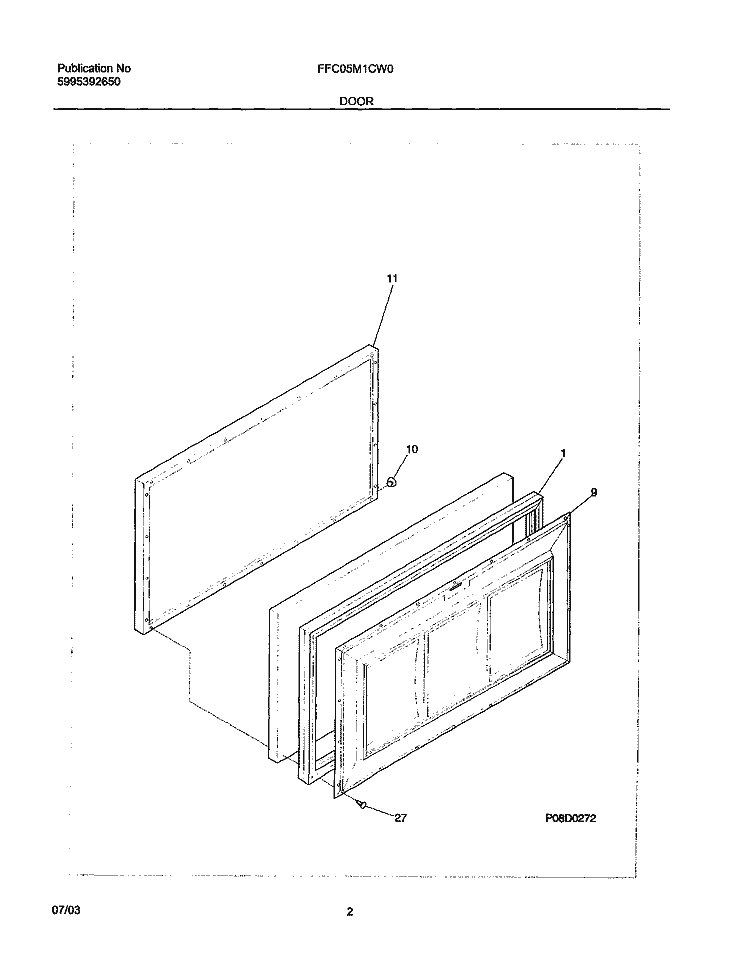 DOOR Diagram and Parts List for FFC05M1CW0  Frigidaire Freezer