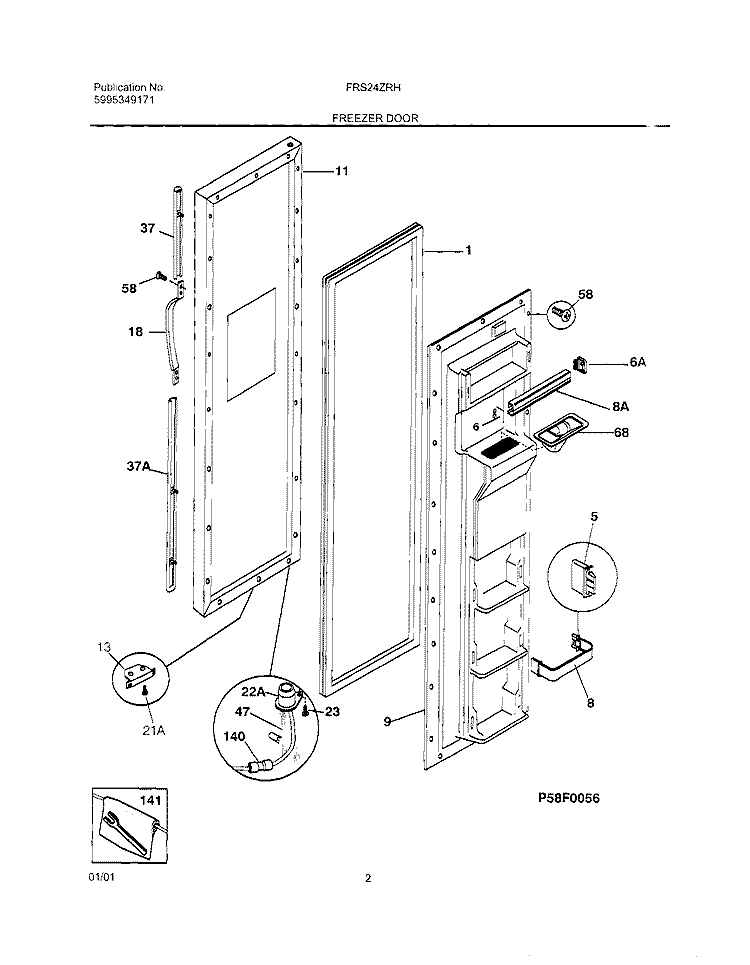 FREEZER DOOR Diagram and Parts List for FRS24ZRHB5  Frigidaire Refrigerator