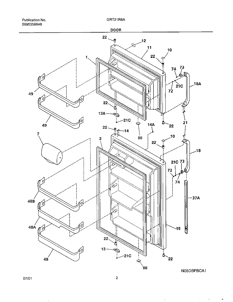 DOOR Diagram and Parts List for GRT21R6AW1  Gibson Refrigerator