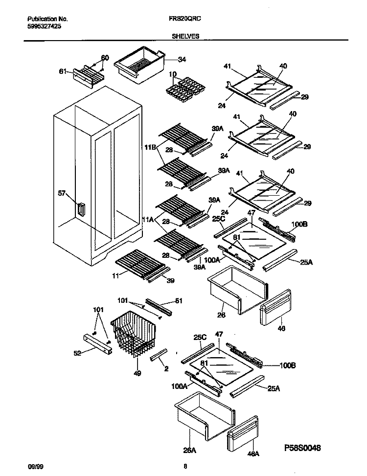 SHELVES Diagram and Parts List for FRS20QRCD6  Frigidaire Refrigerator