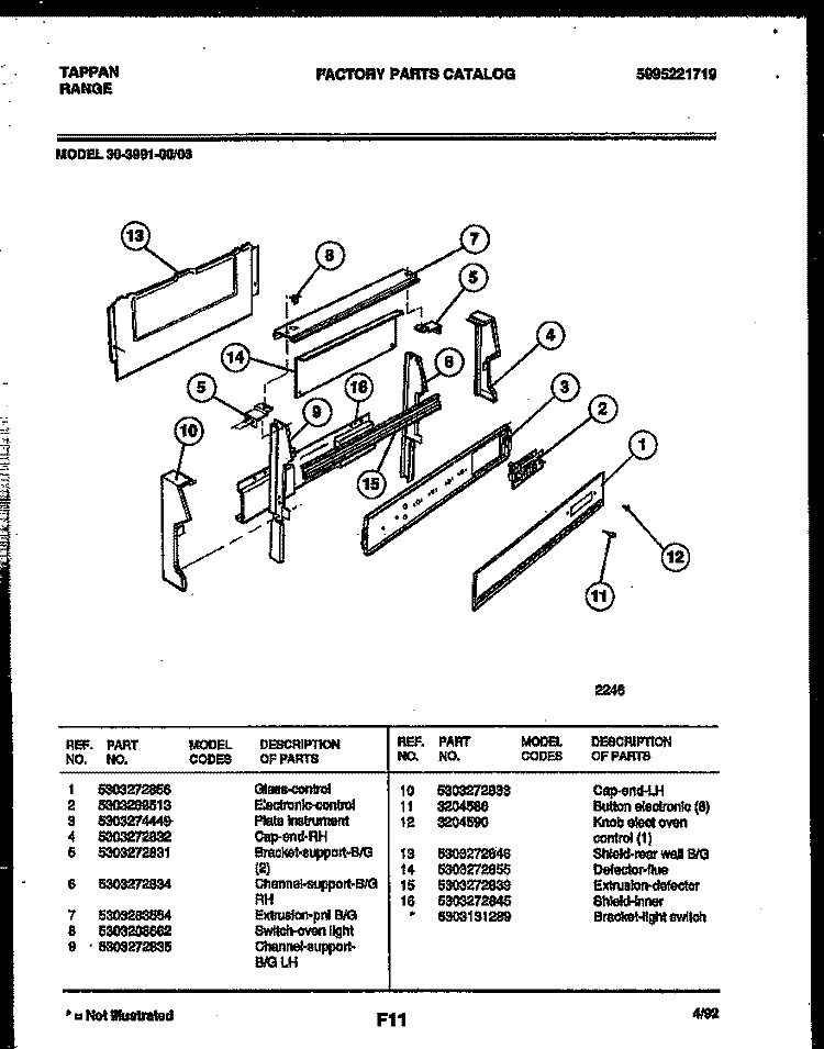 BACKGUARD Diagram and Parts List for 30-3991-00-03  Tappan Range