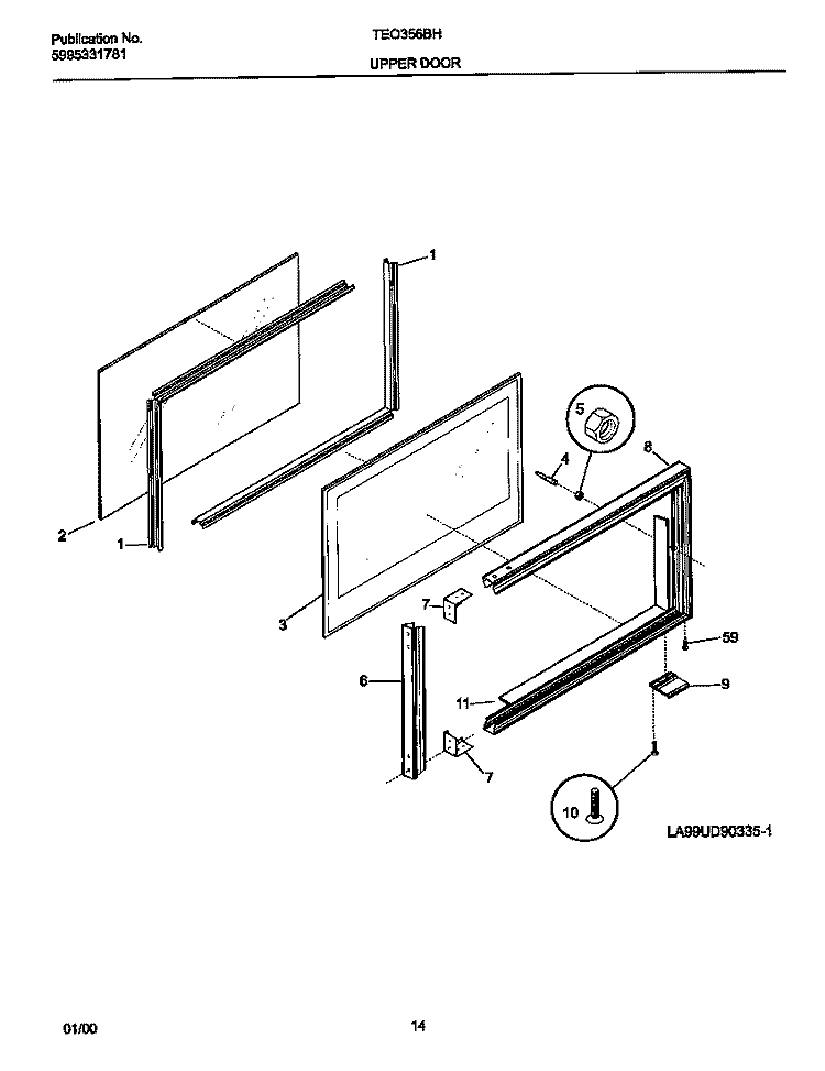 UPPER DOOR Diagram and Parts List for TEO356BHD2  Tappan Range