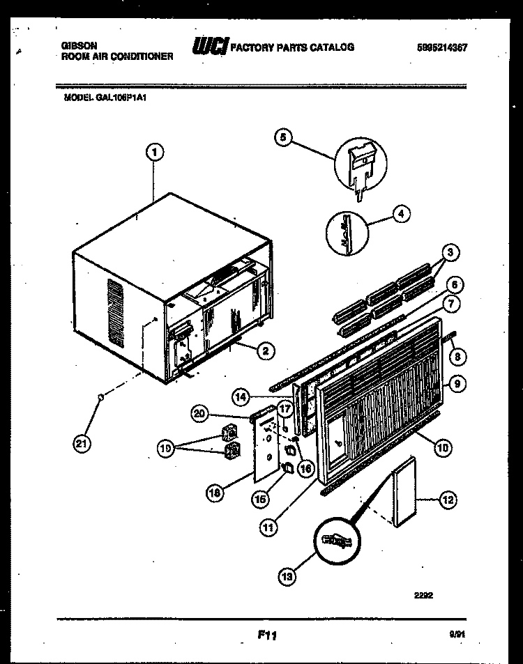 CABINET PARTS Diagram and Parts List for GAL108P1A1  Gibson Air Conditioner