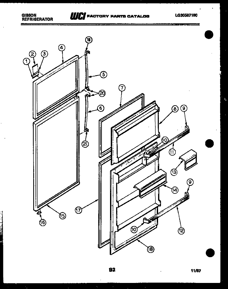 DOOR PARTS Diagram and Parts List for RT17F2WU3A  Gibson Refrigerator