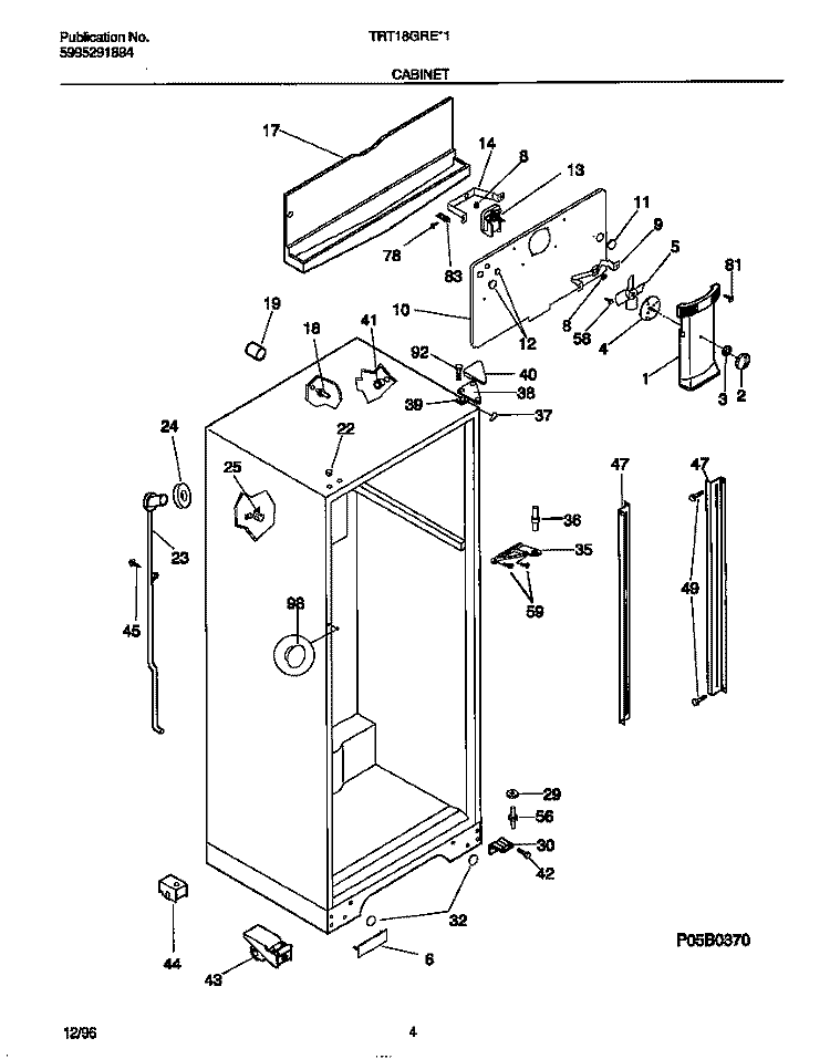 CABINET Diagram and Parts List for TRT18GREW1  Tappan Refrigerator