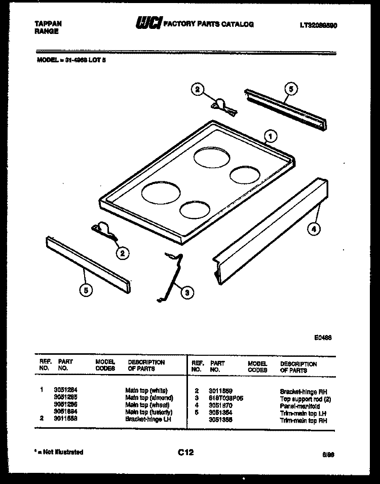 COOKTOP PARTS Diagram and Parts List for 31-4968-66-05  Tappan Range