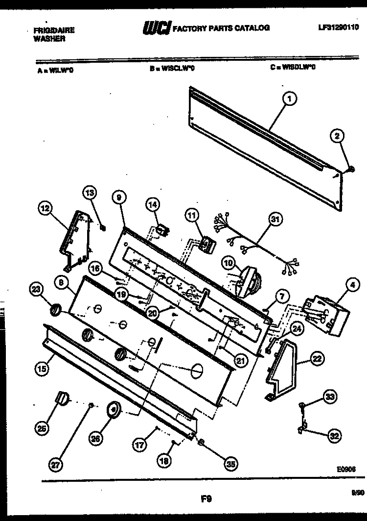 CONSOLE AND CONTROL PARTS Diagram and Parts List for WISCLL0  Frigidaire Washer