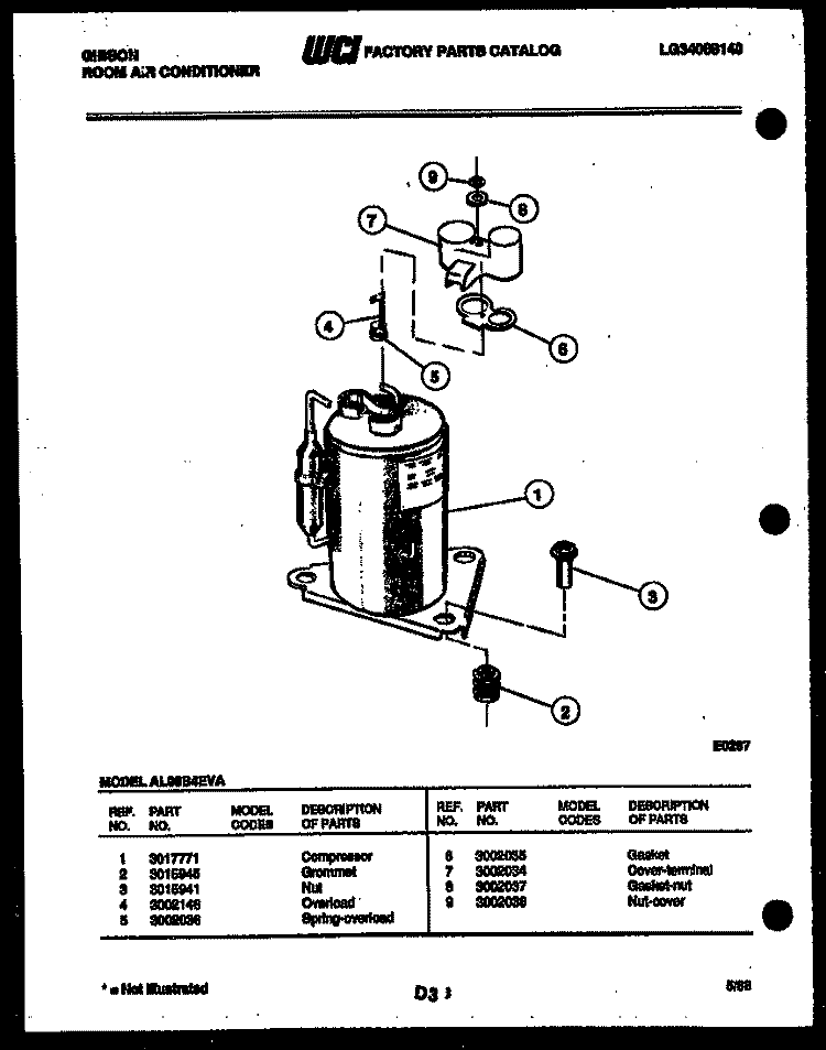 COMPRESSOR PARTS Diagram and Parts List for AL08B4EVA  Gibson Air Conditioner