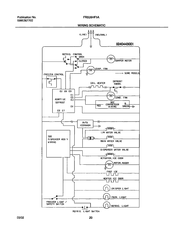 WIRING SCHEAMTIC Diagram and Parts List for FRS26HF5AQ2  Frigidaire Refrigerator