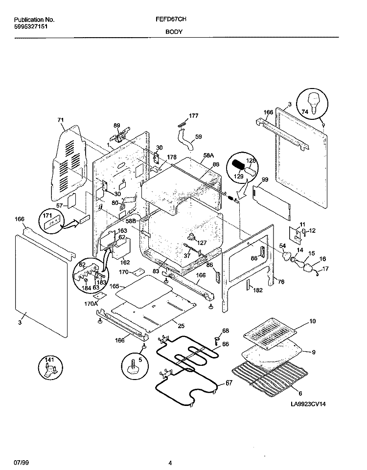 BODY Diagram and Parts List for FEFD67CHBB  Frigidaire Range