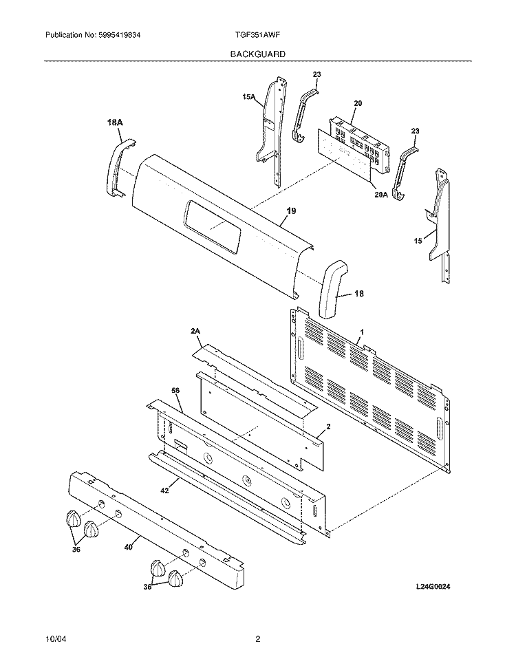BACKGUARD Diagram and Parts List for TGF351AWF  Tappan Range