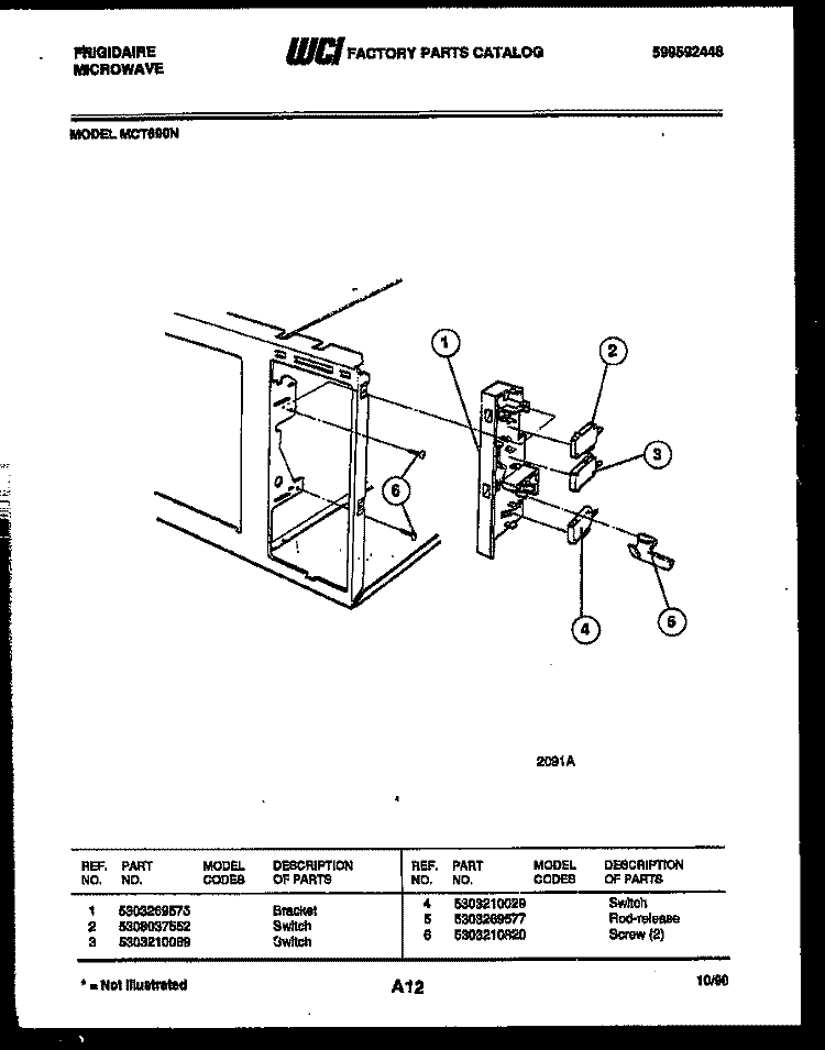 BRACKET AND SWITCH PARTS Diagram and Parts List for MCT690N  Frigidaire Microwave