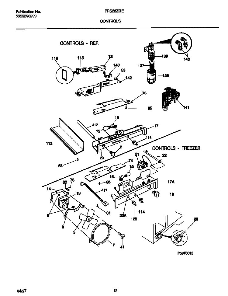 CONTROLS Diagram and Parts List for FRS28ZGED3  Frigidaire Refrigerator