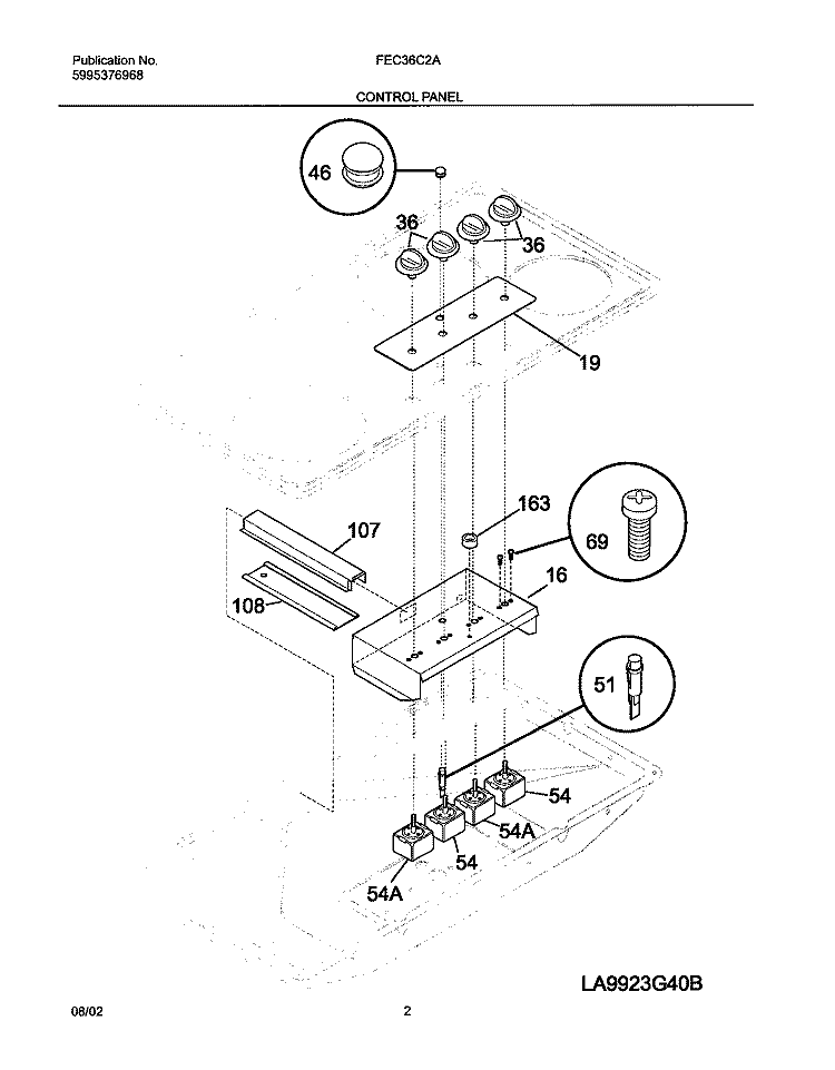 CONTROL PANEL Diagram and Parts List for FEC36C2ASC  Frigidaire Cooktop